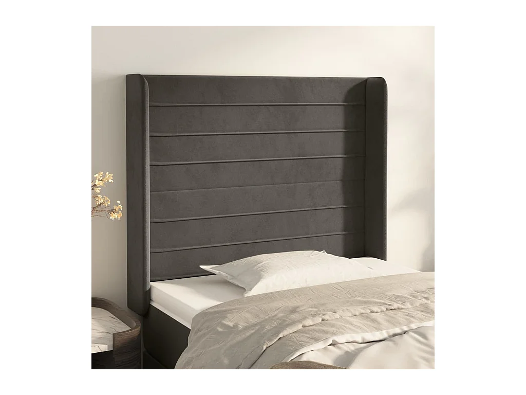 Tête de lit avec oreilles Gris foncé 93x16x118/128 cm Velours