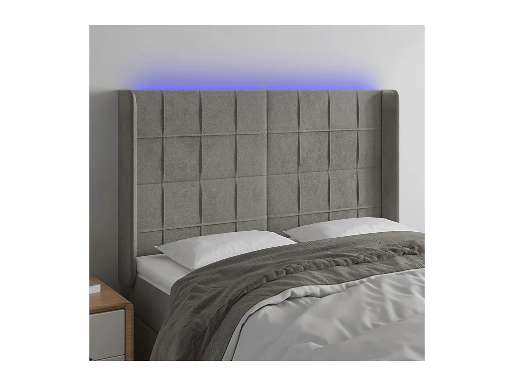 Tête de lit à LED Gris clair 147x16x118/128 cm Velours