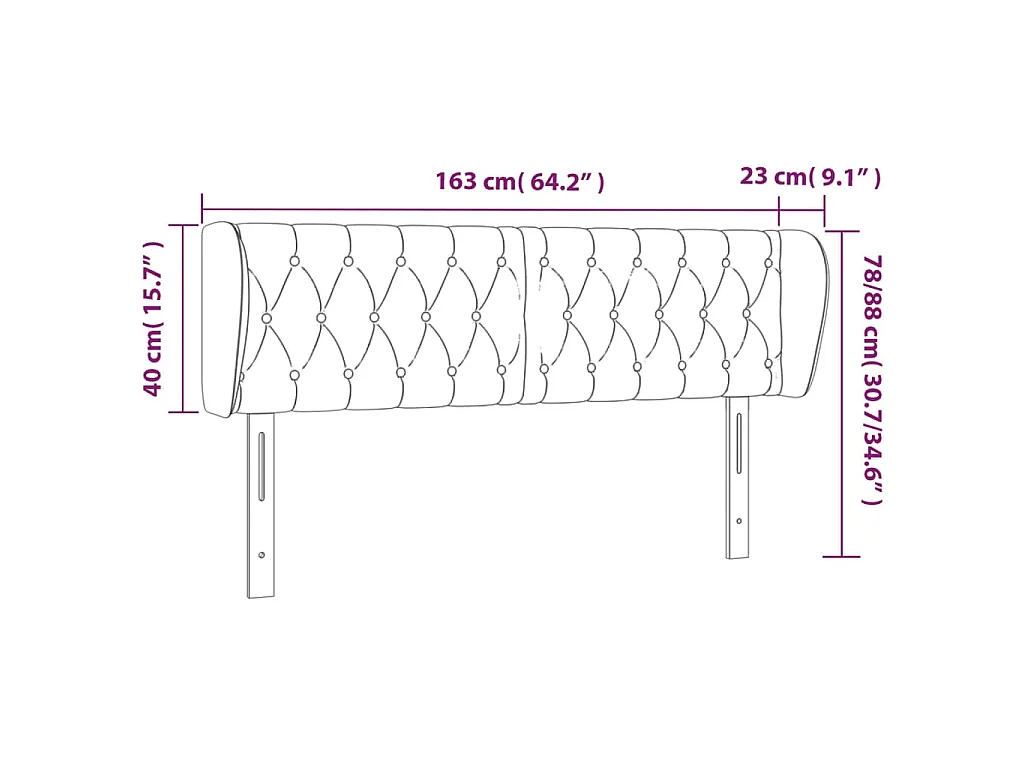 Tête de lit avec oreilles Gris clair 163x23x78/88 cm Velours