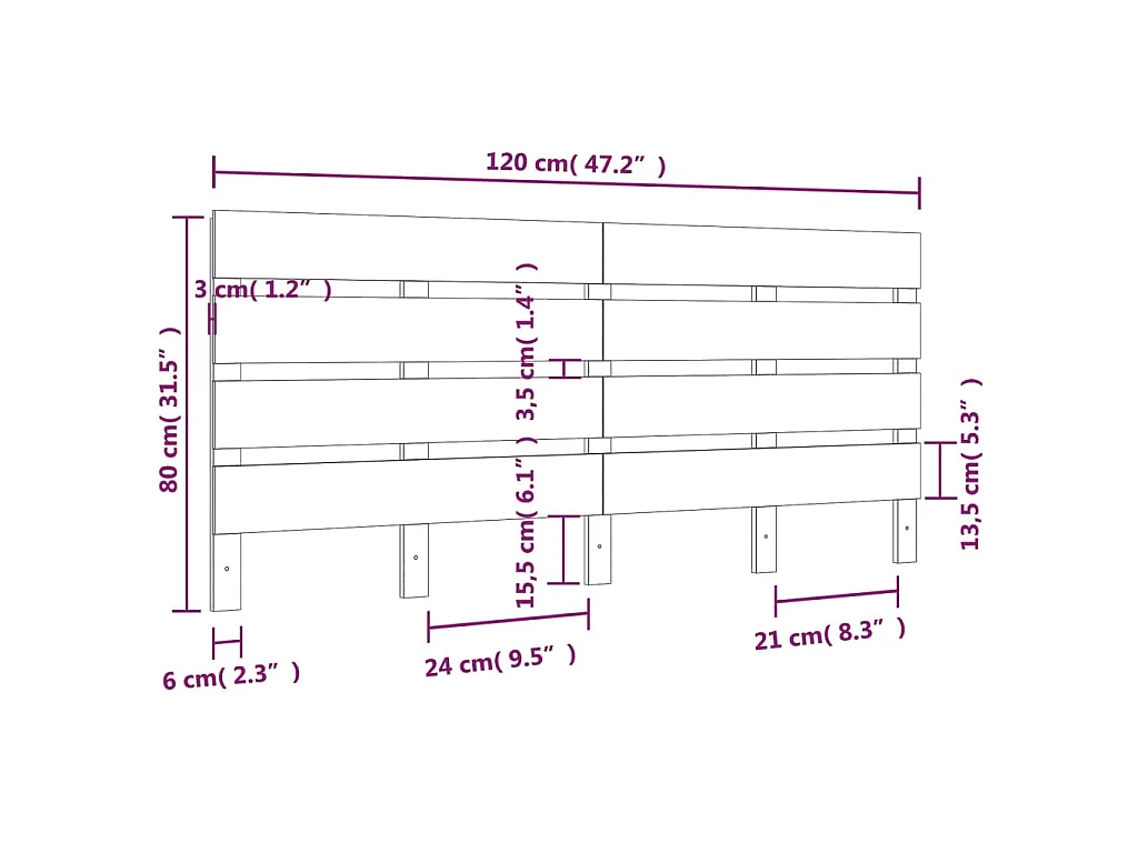 Tête de lit Blanc 120x3x80 cm Bois massif de pin