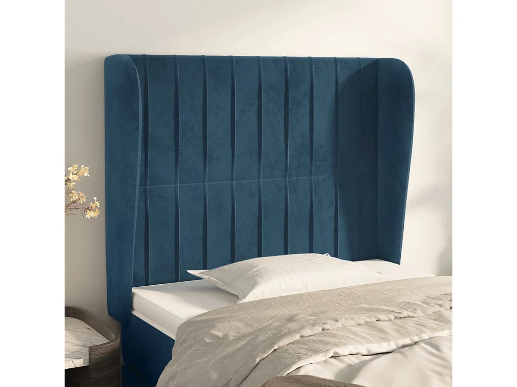 Tête de lit avec oreilles Bleu foncé 103x23x118/128 cm Velours