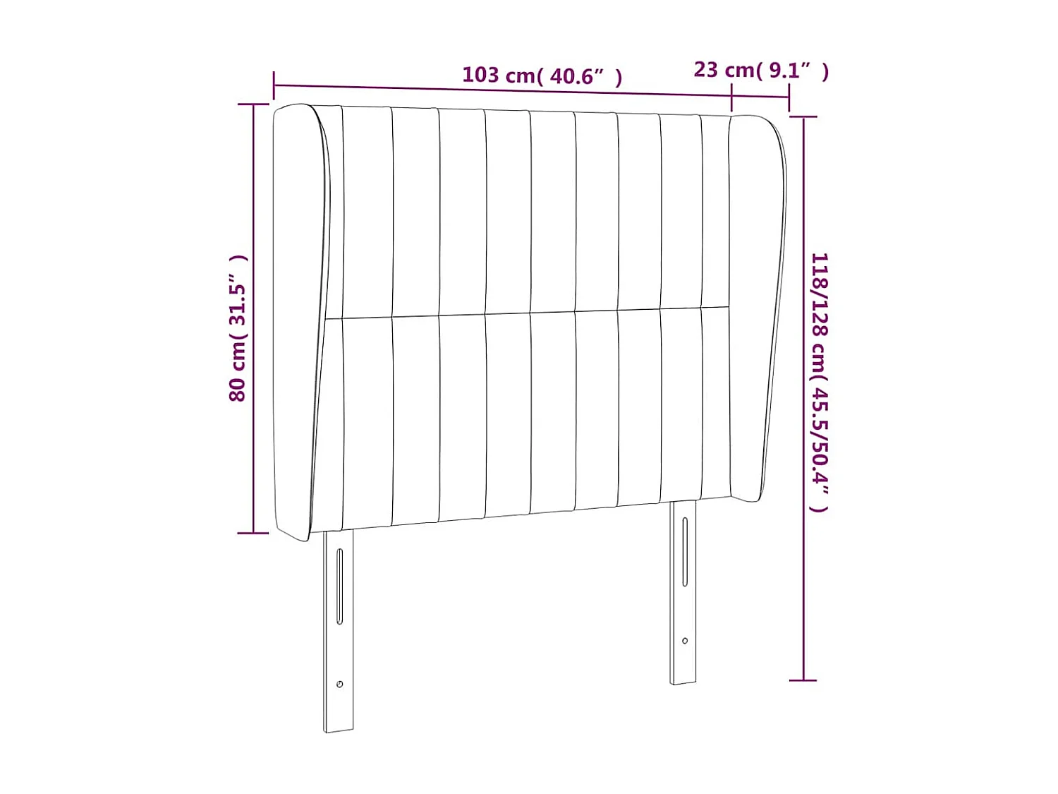 Hoofdbord met randen 103x23x118/128 cm fluweel donkerblauw
