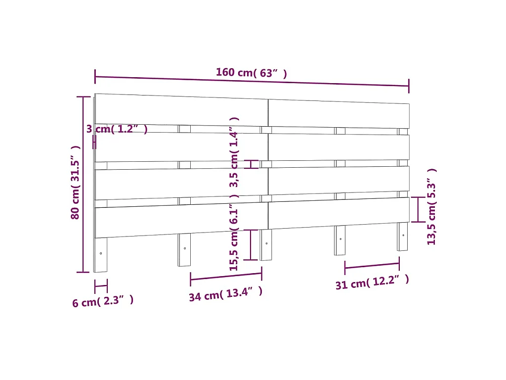 Tête de lit 160x3x80 cm Bois massif de pin