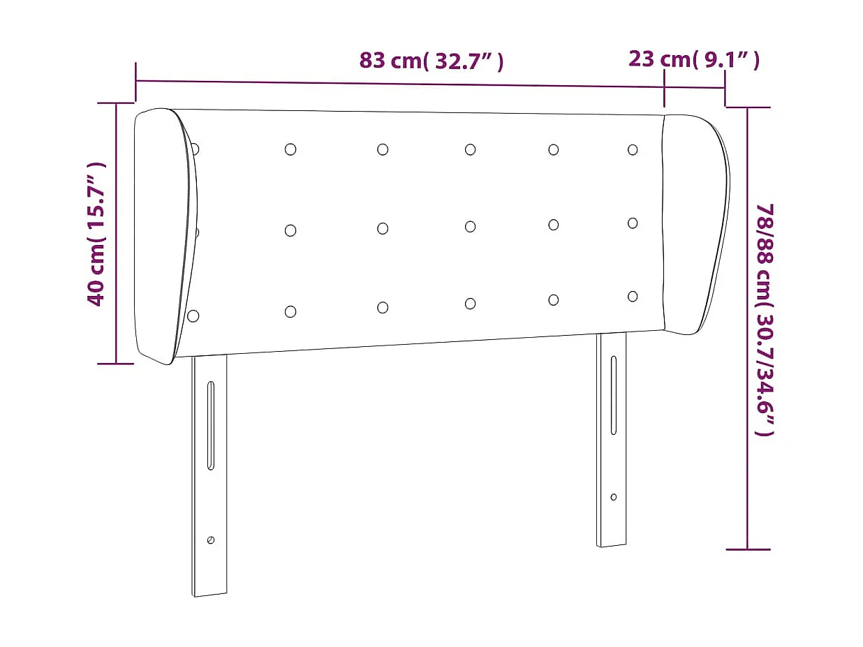 Tête de lit avec oreilles Noir 83x23x78/88 cm Tissu