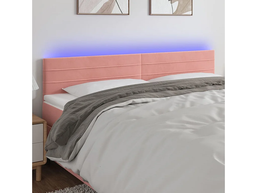 Hoofdbord LED 200x5x78/88 cm fluweel roze