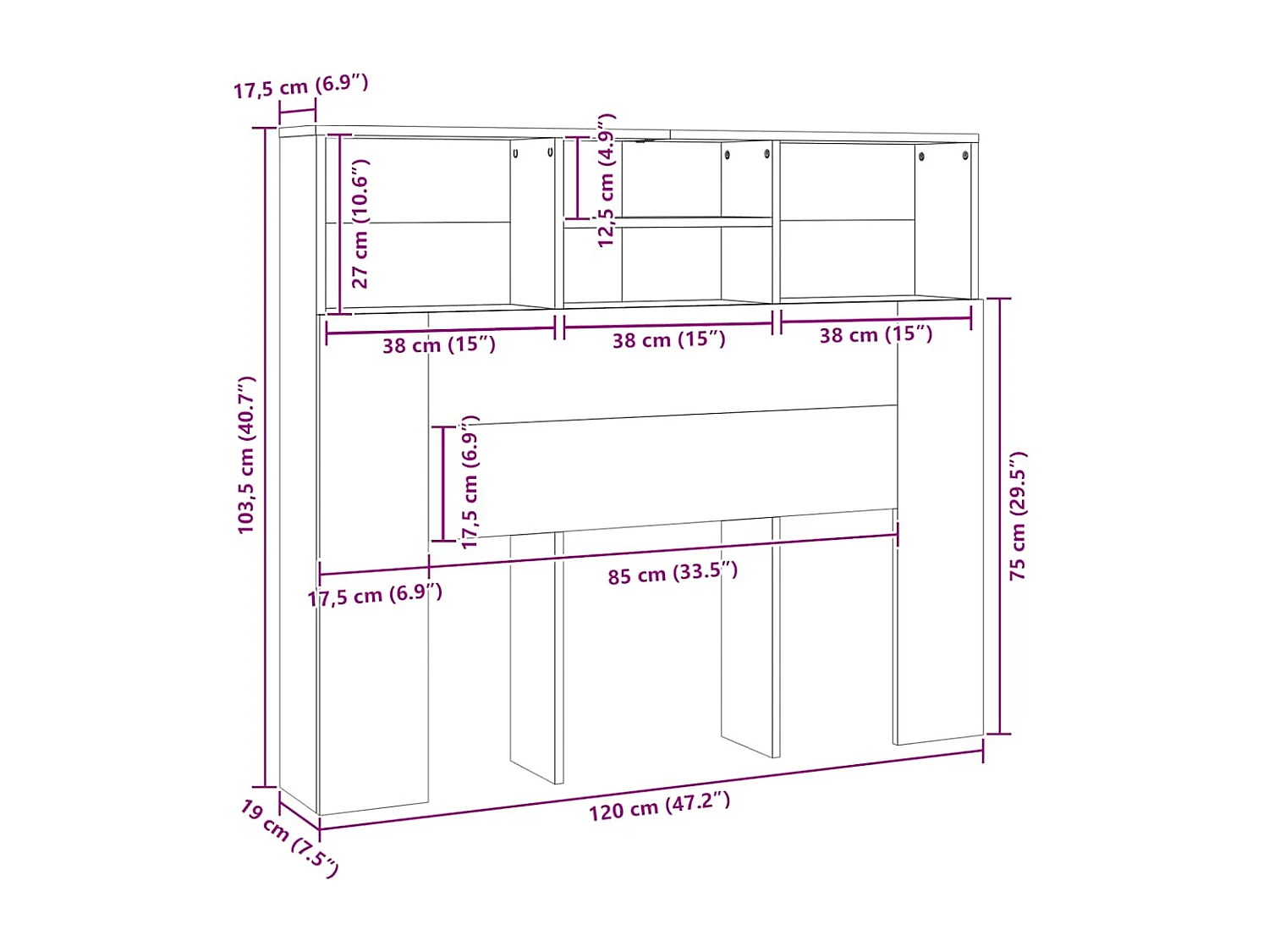 Armoire de tête de lit Chêne marron 120x19x103,5 cm