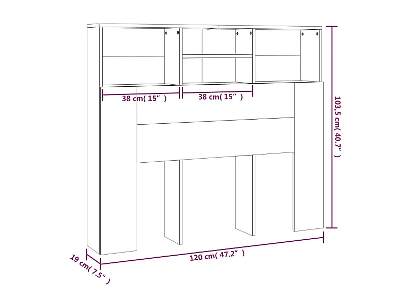 Hoofdbordkast 120x19x103,5 cm bruin eikenkleur