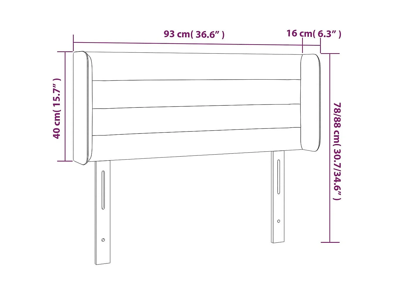 Testiera ad Orecchio Nera 93x16x78/88 cm in Tessuto