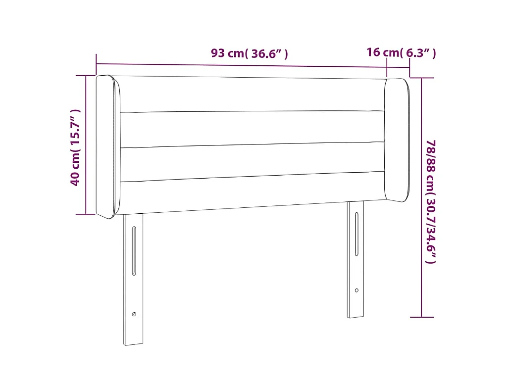 Hoofdbord met randen 93x16x78/88 cm stof zwart