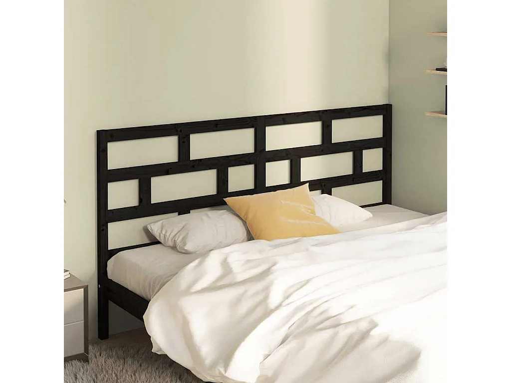 Tête de lit Noir 206x4x100 cm Bois massif de pin