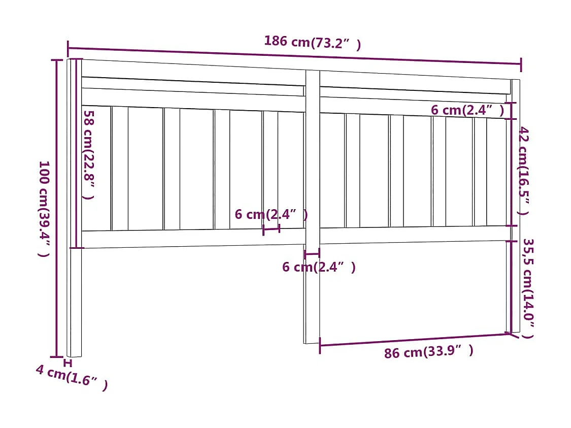 Hoofdbord 186x4x100 cm massief grenenhout grijs