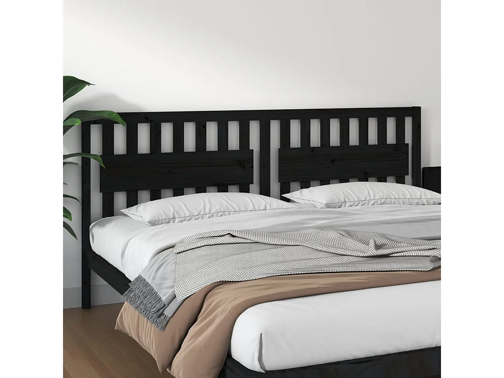 Testiera per Letto Nera 205,5x4x100cm in Legno Massello di Pino
