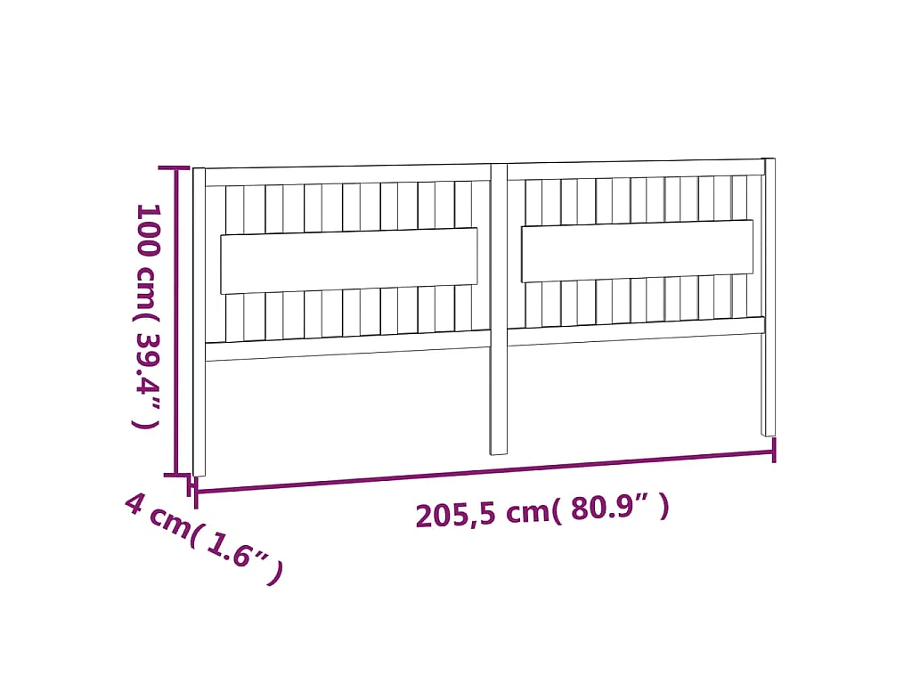 Testiera per Letto Nera 205,5x4x100cm in Legno Massello di Pino