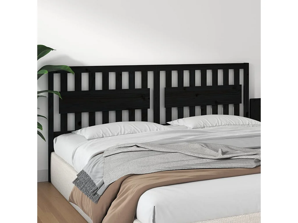 Testiera per Letto Nera 205,5x4x100cm in Legno Massello di Pino