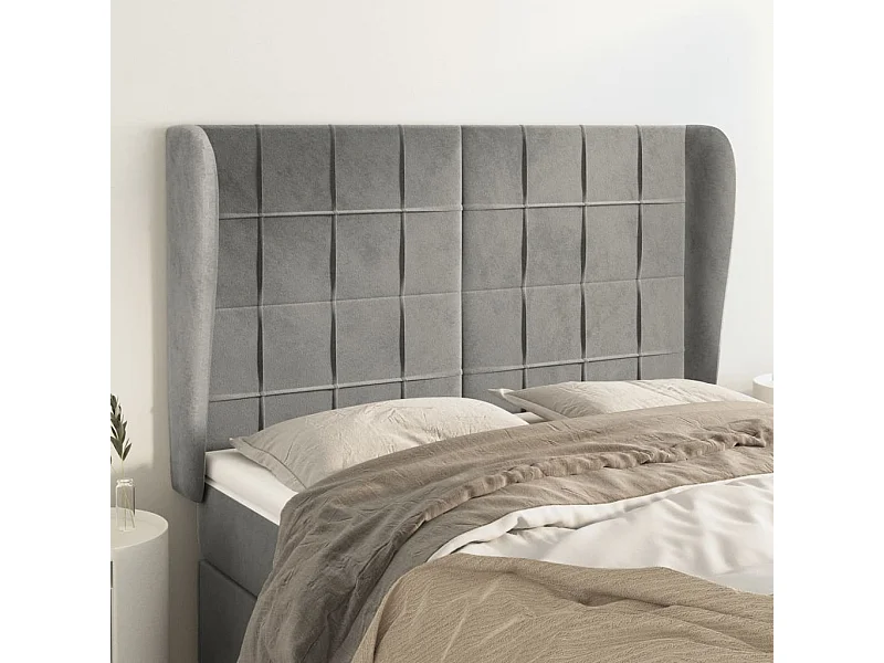 Tête de lit avec oreilles Gris clair 147x23x118/128 cm Velours