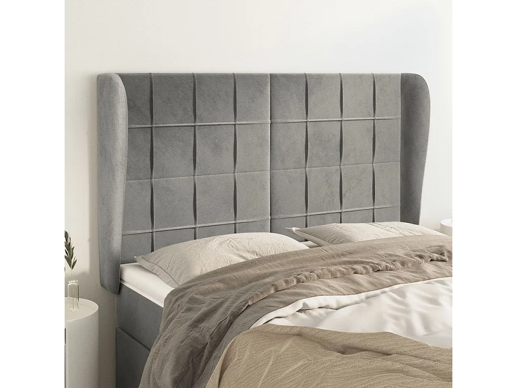 Tête de lit avec oreilles Gris clair 147x23x118/128 cm Velours