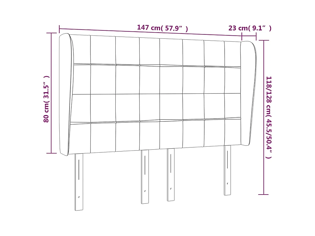 Hoofdbord met randen 147x23x118/128 cm fluweel lichtgrijs