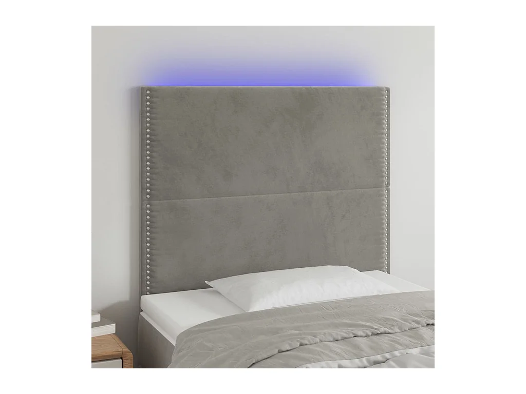 Testiera a LED Grigio Chiaro 100x5x118/128 cm in Velluto