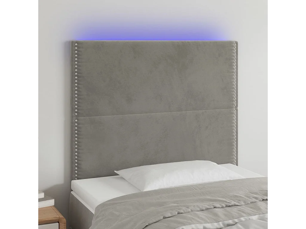 Testiera a LED Grigio Chiaro 100x5x118/128 cm in Velluto