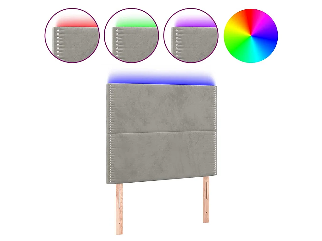 Testiera a LED Grigio Chiaro 100x5x118/128 cm in Velluto