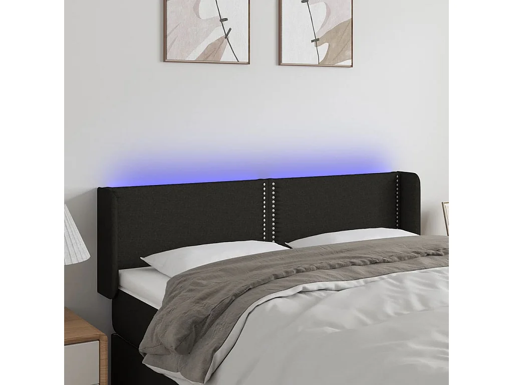 Hoofdbord LED 147x16x78/88 cm stof zwart