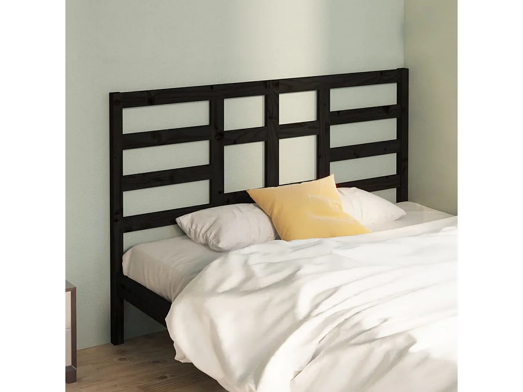 Tête de lit Noir 126x4x104 cm Bois massif de pin
