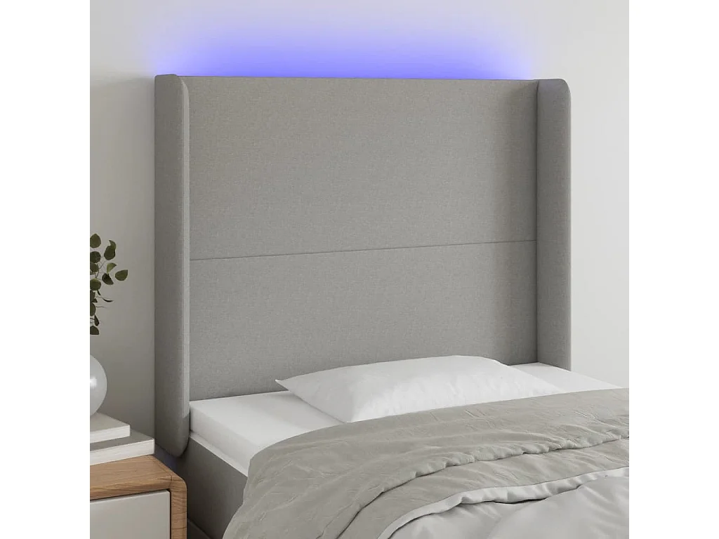 Tête de lit à LED Gris clair 83x16x118/128 cm Tissu