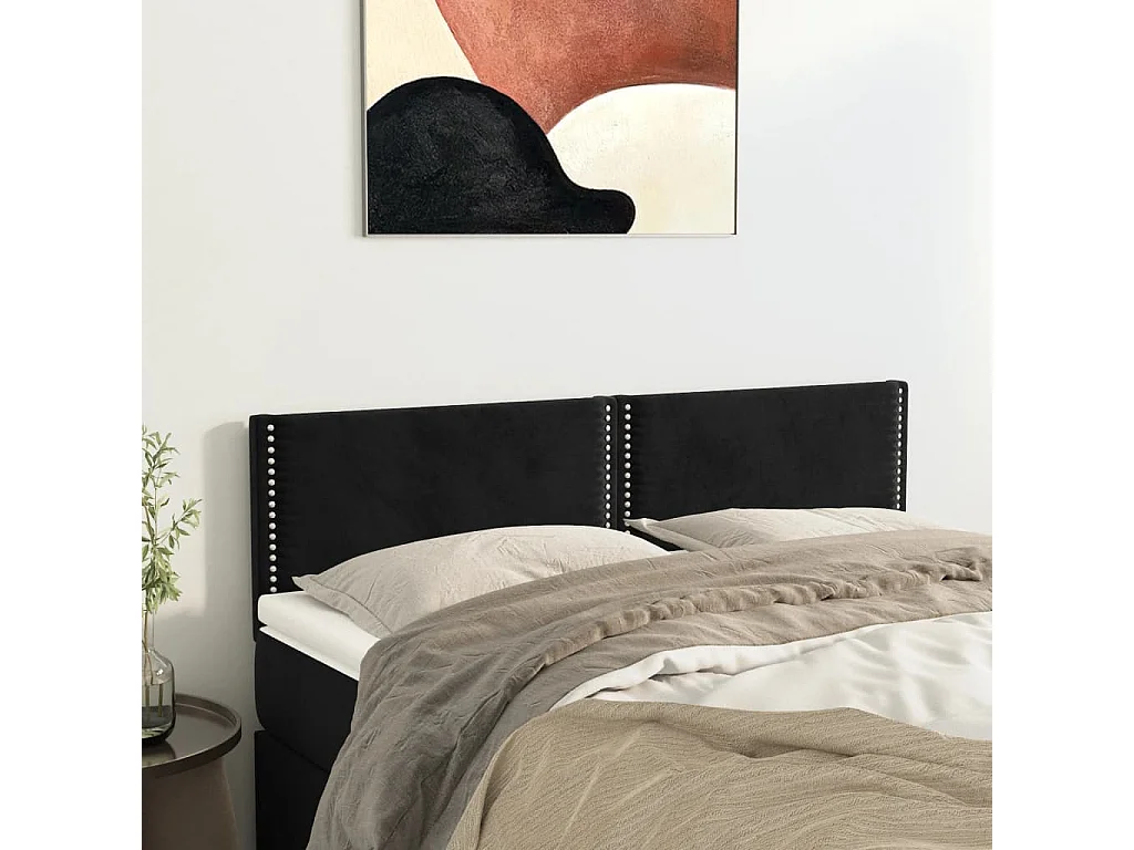 Cabeceros terciopelo negro 144x5x78/88 cm