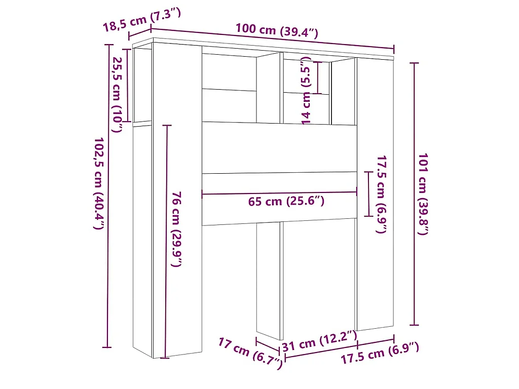 Armoire à tête de lit Blanc 100x18,5x102,5 cm