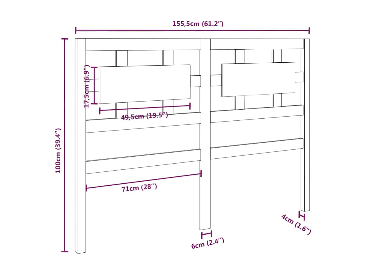 Tête de lit Noir 155,5x4x100 cm Bois massif de pin