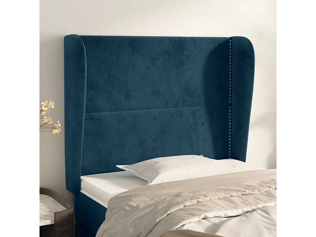 Tête de lit avec oreilles Bleu foncé 93x23x118/128 cm Velours