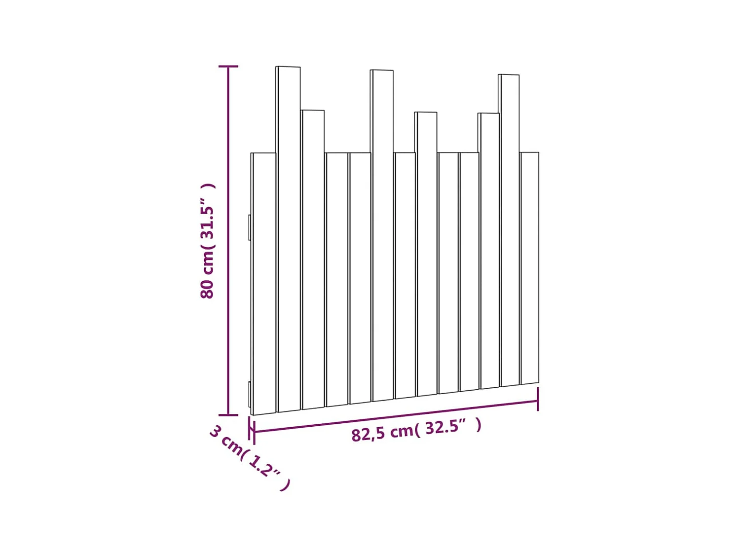 Hoofdbord wandmontage 82,5x3x80 cm massief grenenhout wit