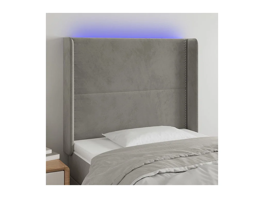 Testiera a LED Grigio Chiaro 93x16x118/128 cm in Velluto
