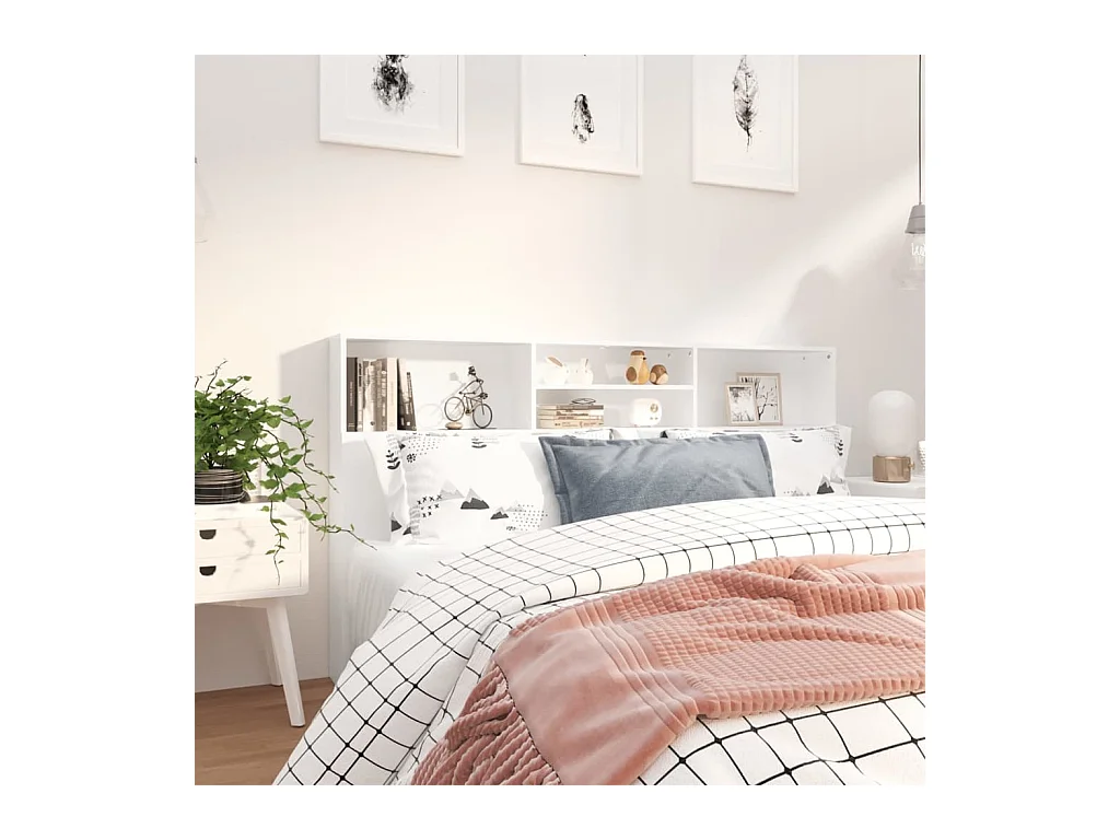 Szafka na głowę łóżka Biała 180x19x103,5 cm z Dodatkowym Schowkiem