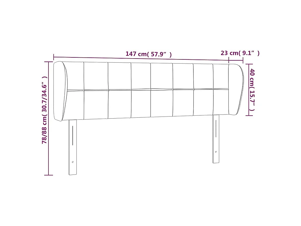 Hoofdbord met randen 147x23x78/88 cm stof zwart