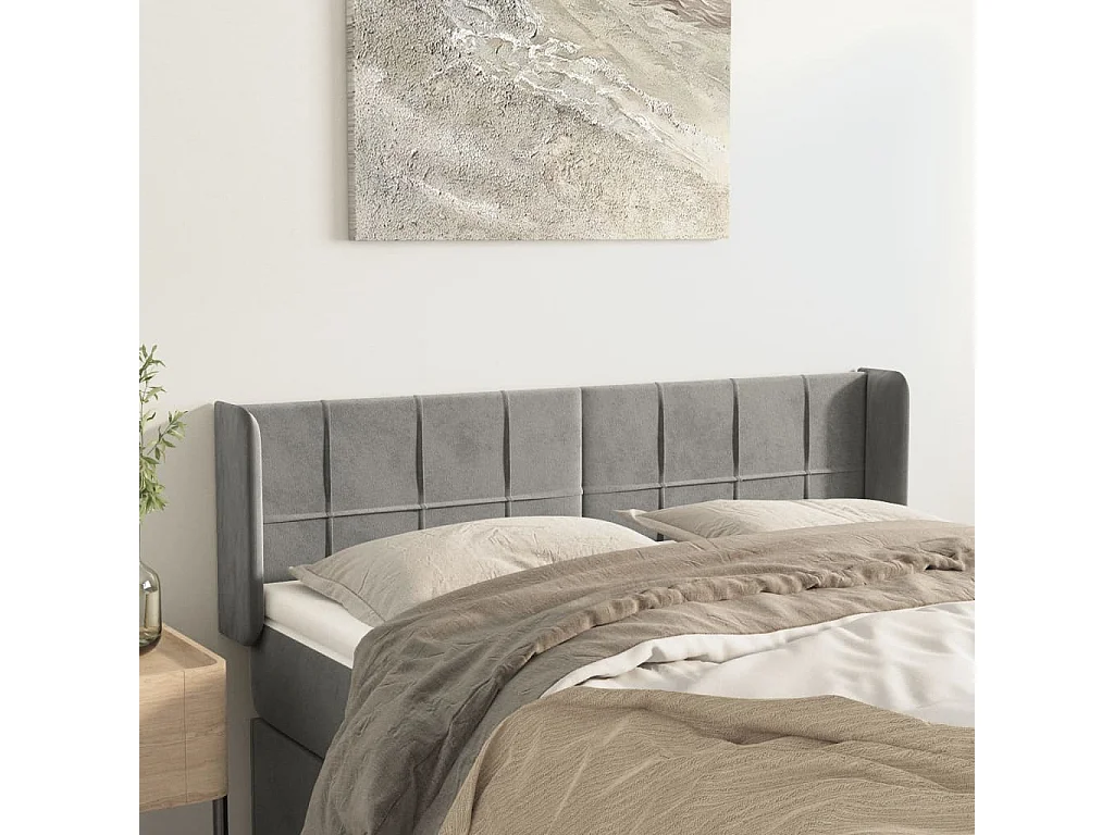 Kopfteil mit Ohren Hellgrau 147x16x78/88 cm Samt