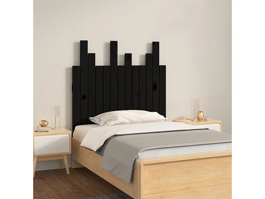 Testiera da Parete Nera 82,5x3x80 cm in Legno Massello di Pino