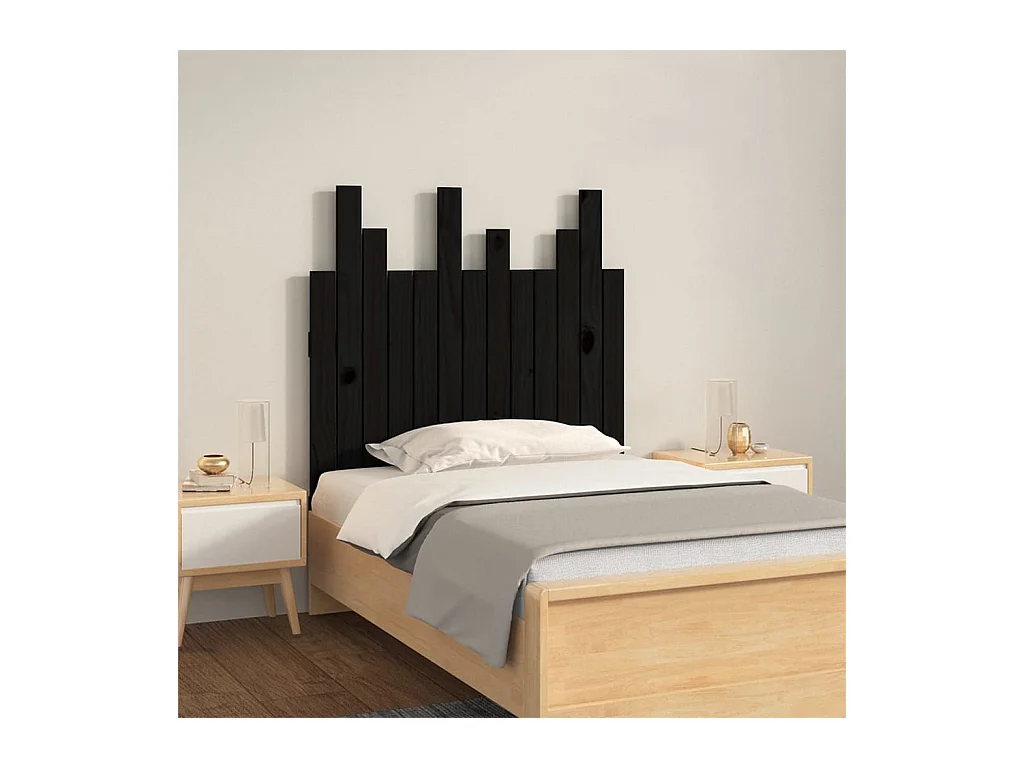 Tête de lit murale Noir 82,5x3x80 cm Bois massif de pin