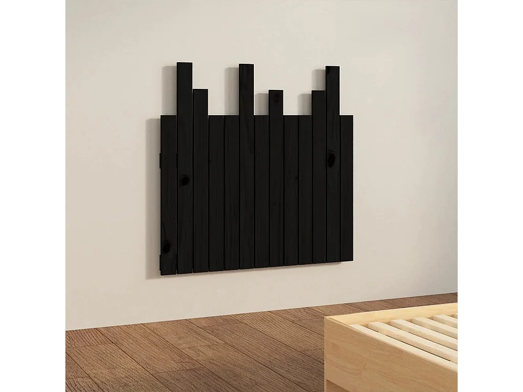 Cabecero de cama pared madera maciza pino negro 82,5x3x80 cm