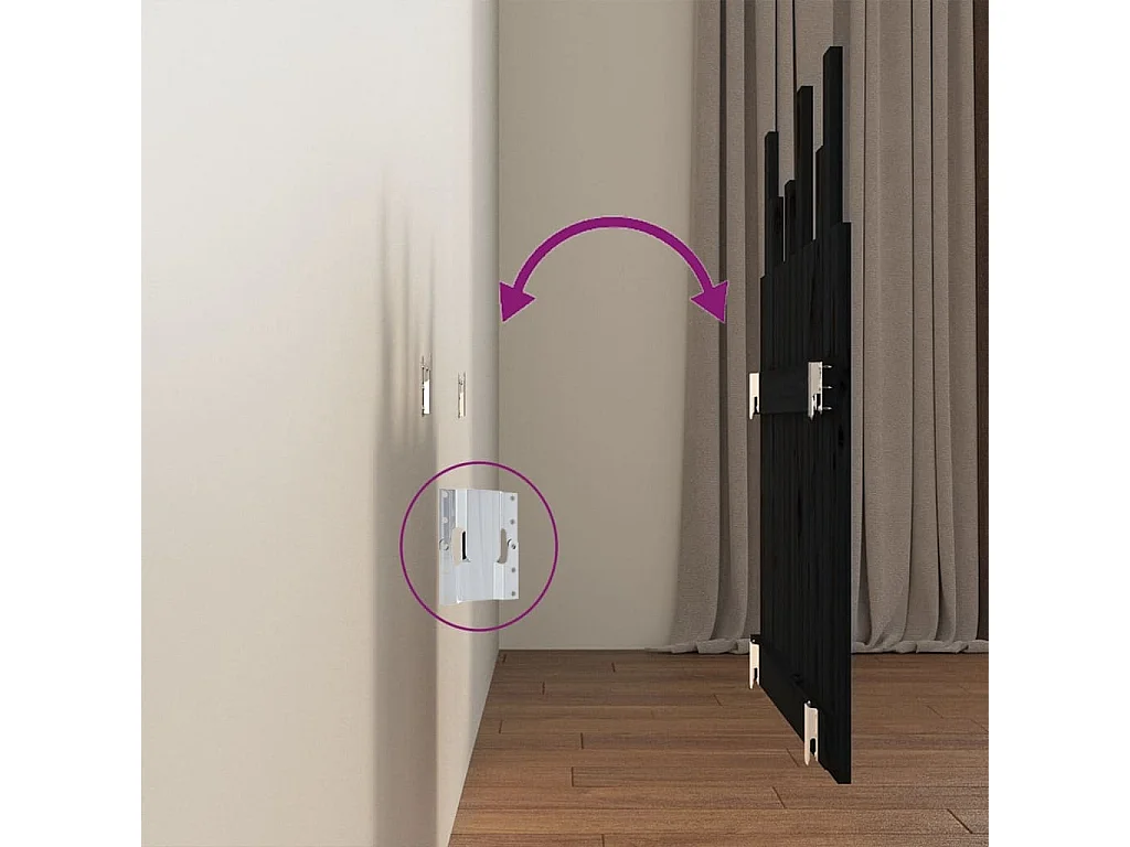 Cabecero de cama pared madera maciza pino negro 82,5x3x80 cm