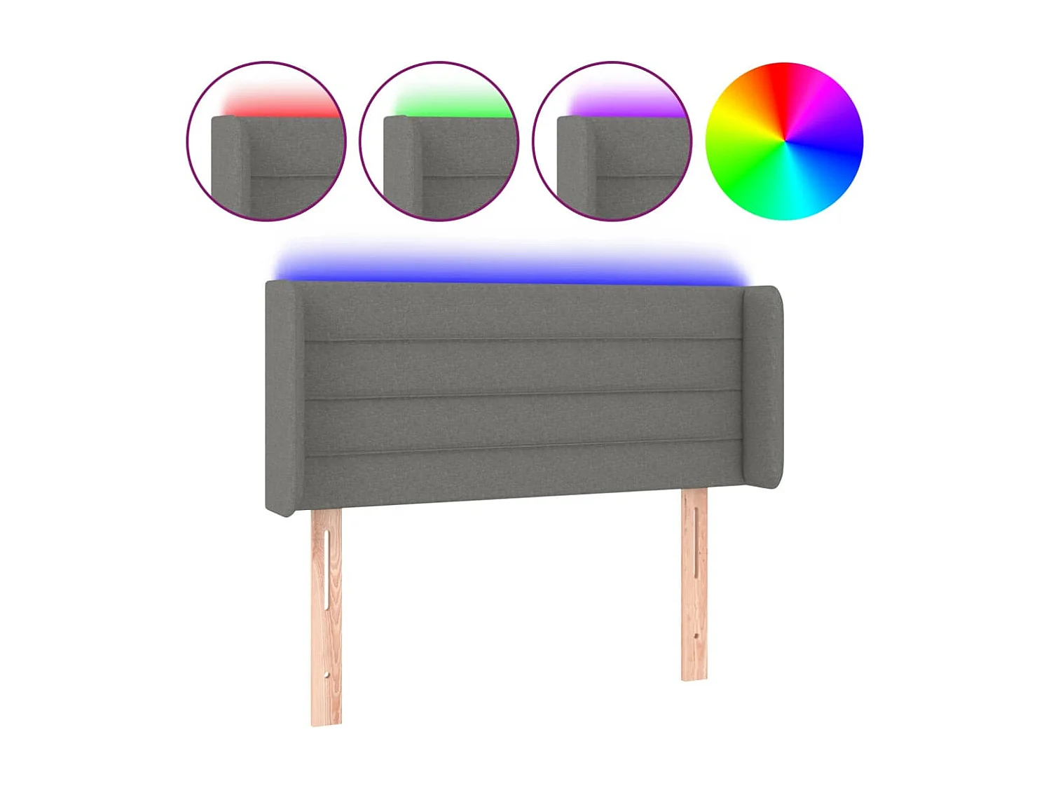 Cabeceira cama c/ luzes LED tecido 83x16x78/88cm cinza-escuro