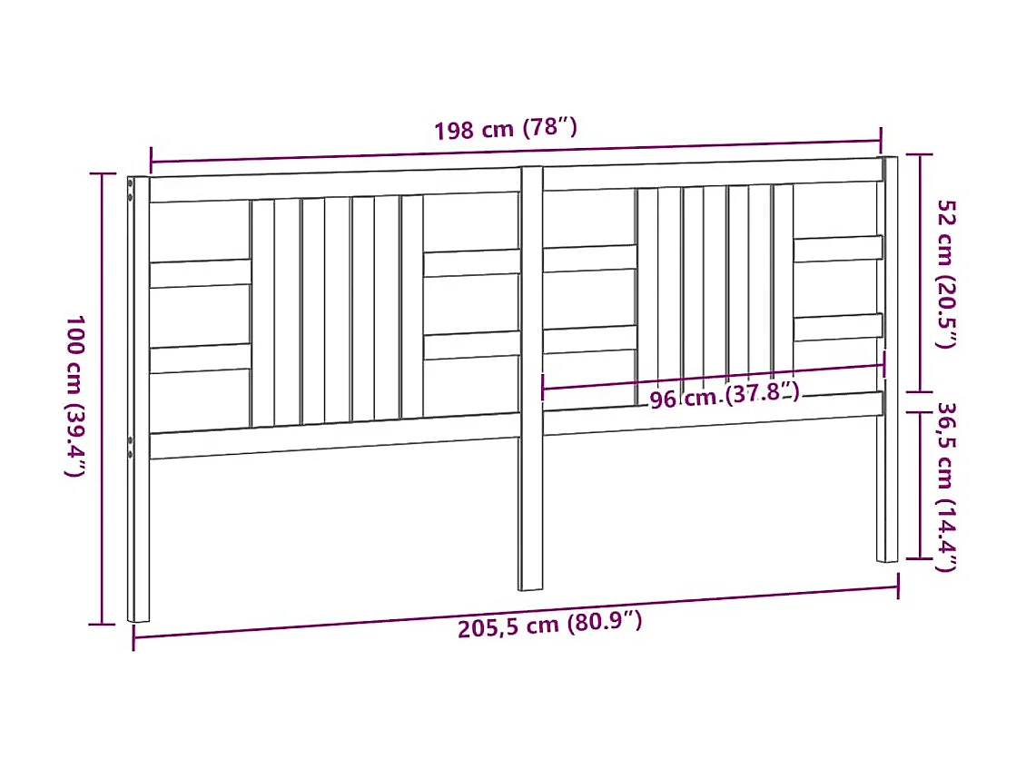Hoofdbord 206x4x100 cm massief grenenhout grijs