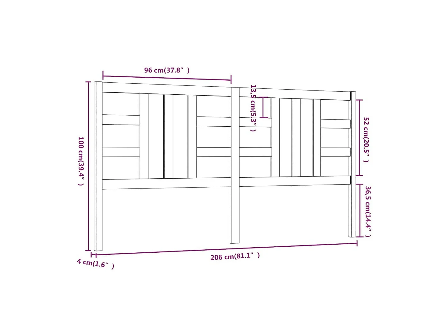 Hoofdbord 206x4x100 cm massief grenenhout grijs