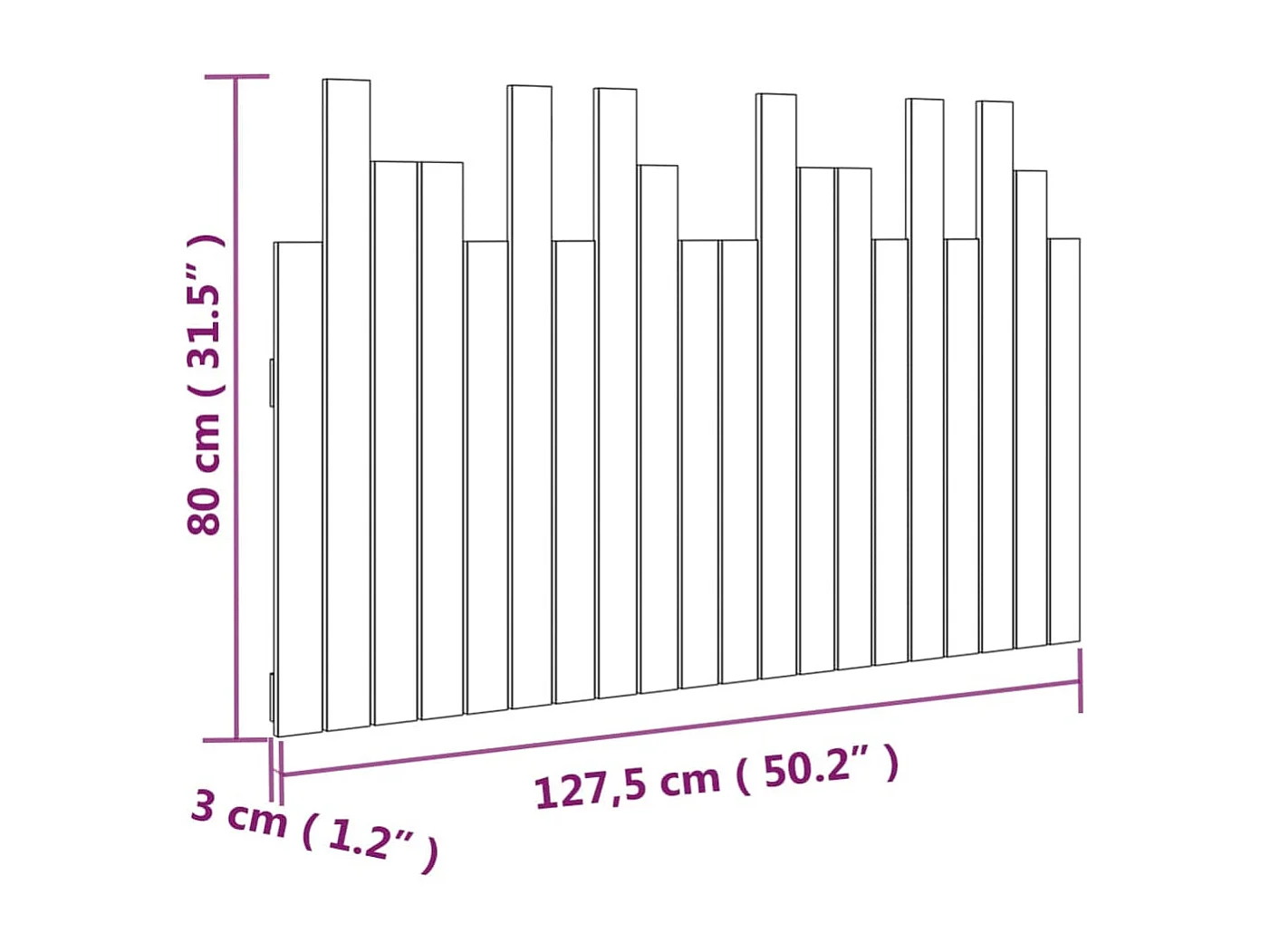 Tête de lit murale Noir 127,5x3x80 cm Bois massif de pin