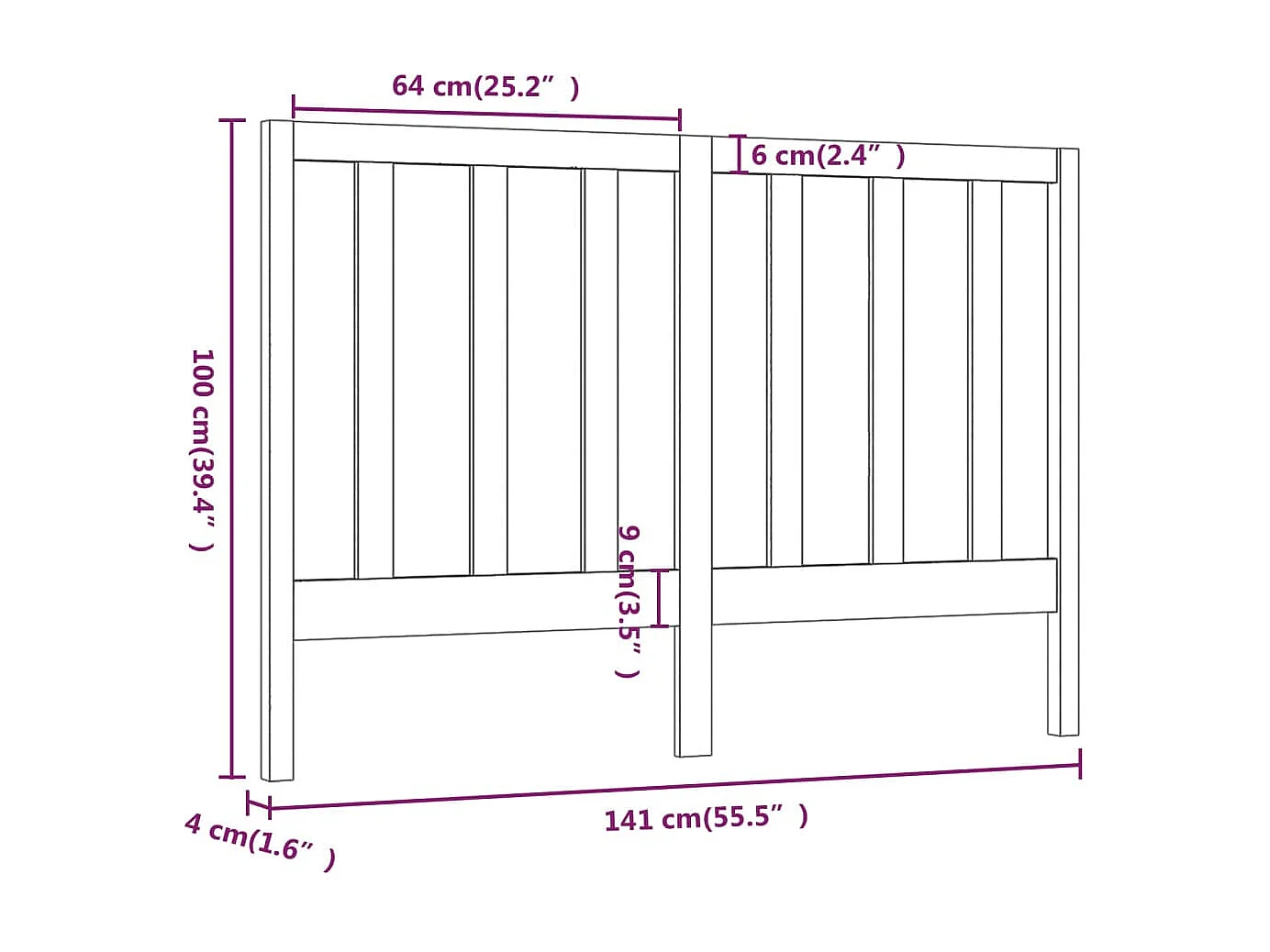 Testiera per Letto 141x4x100 cm in Legno Massello di Pino