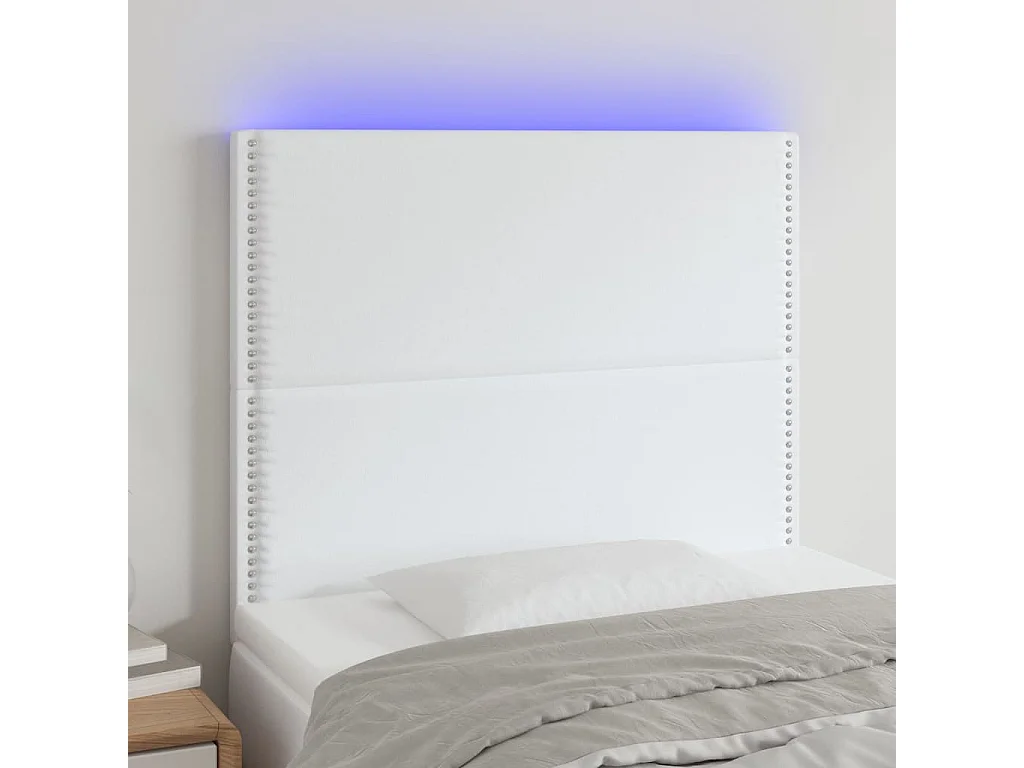 LED Kopfteil Weiß 100x5x118/128 cm Kunstleder