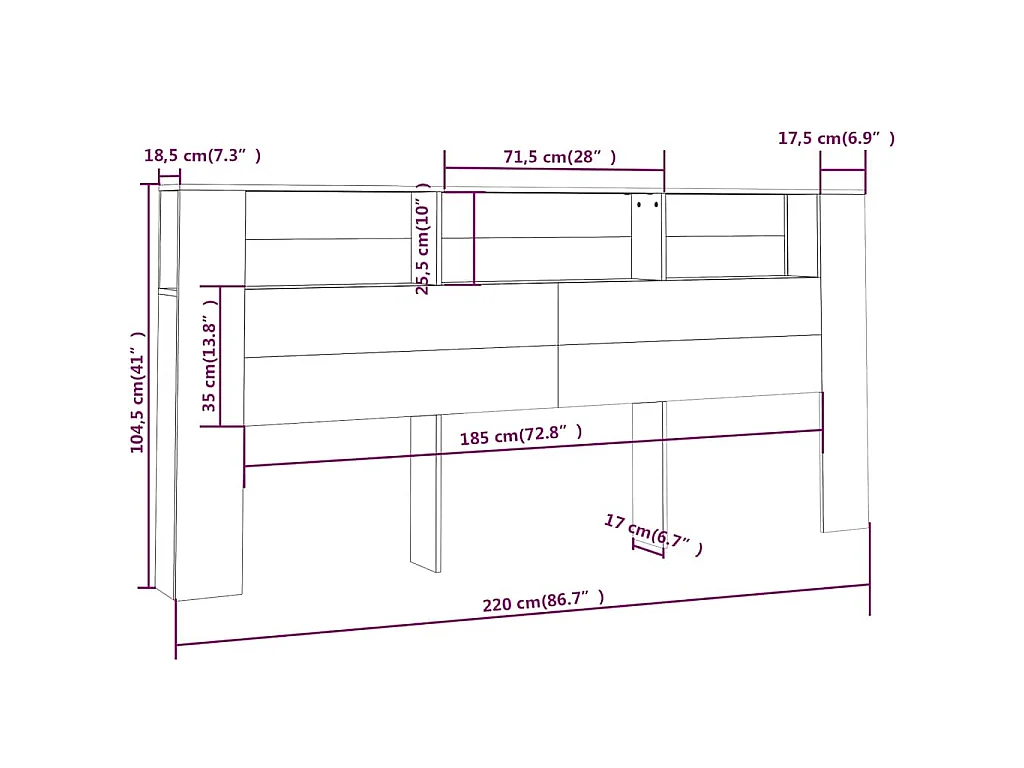 Armoire de tête de lit Blanc 220x18,5x104,5 cm