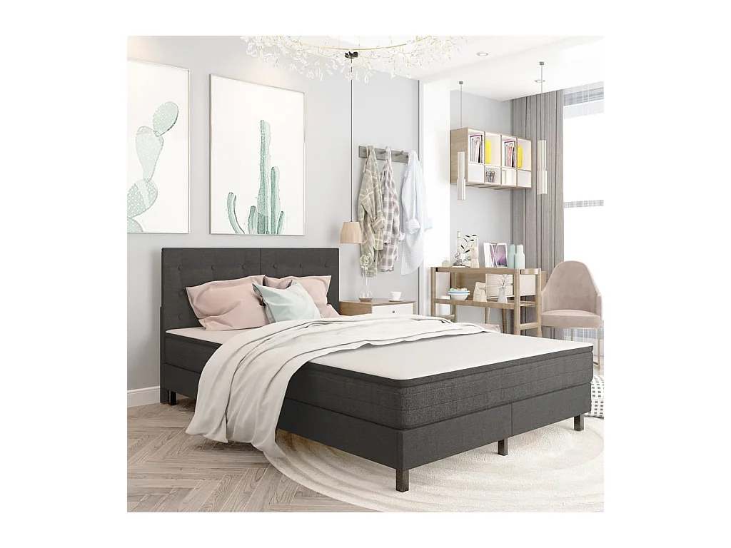 Testiera Letto Trapuntata Grigio Scuro in Tessuto 140x200 cm