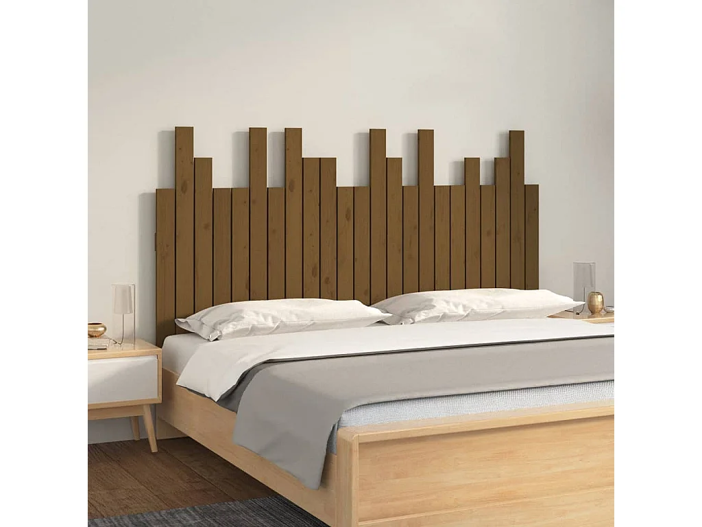 Cabeceira de parede 146,5x3x80 cm pinho maciço castanho-mel