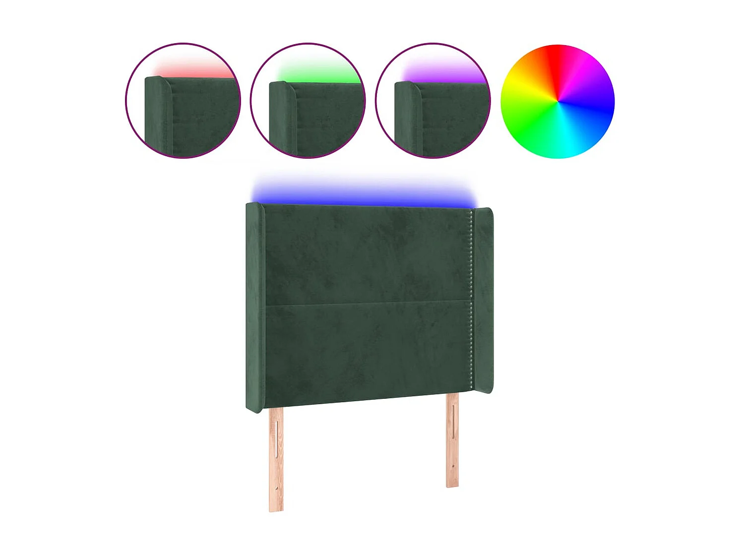 Cabeceira de cama c/ LED veludo 103x16x118/128 cm verde-escuro